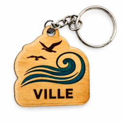 Porte-clés bois Ville Vague