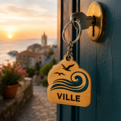 Porte-clés bois Ville Vague