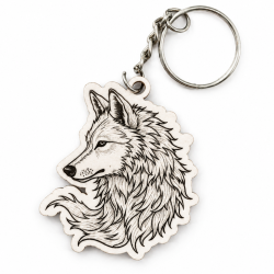 Porte-clés bois Loup stylisé