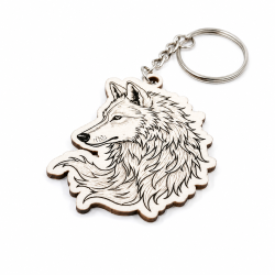 Porte-clés bois Loup stylisé