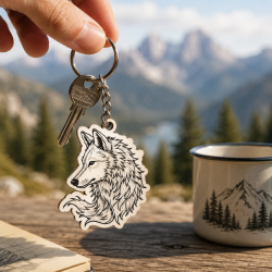 Porte-clés bois Loup stylisé