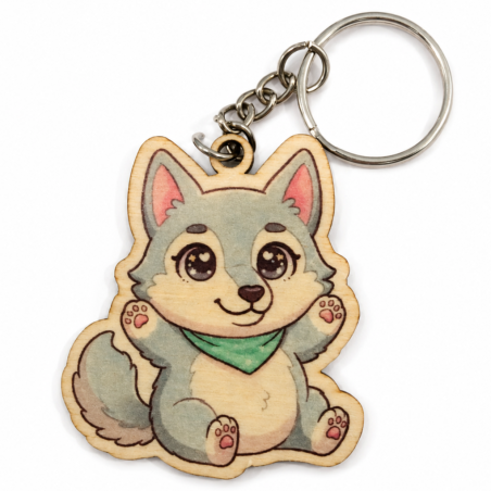 Porte-clés bois Louveteaux mignon