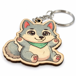 Porte-clés bois Louveteaux mignon