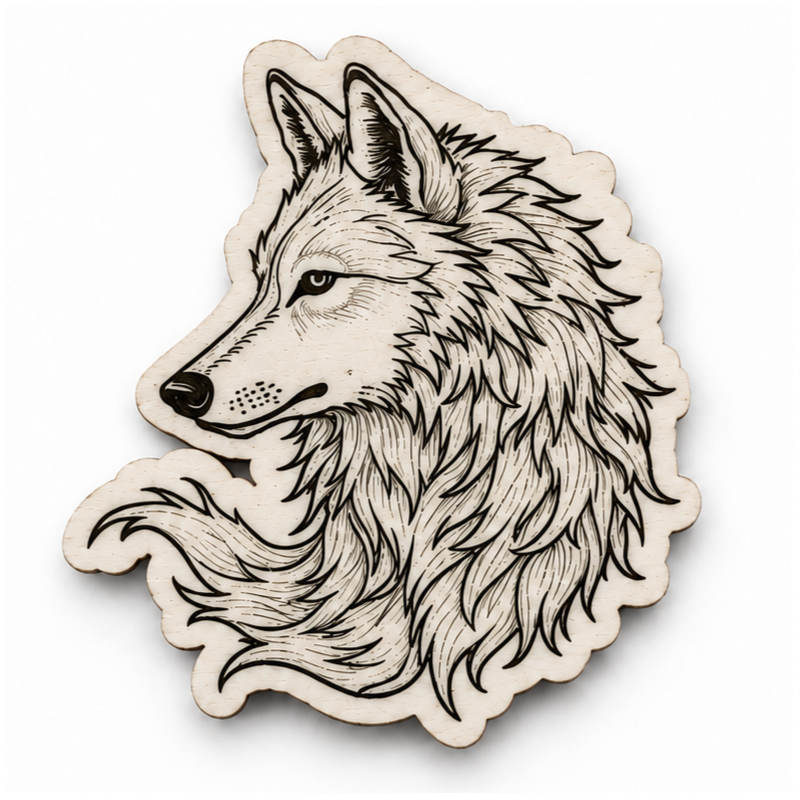 Magnet en bois Loup stylisé