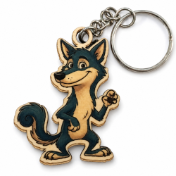 Porte-clés bois Loup cartoon