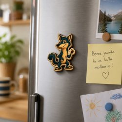 Magnet en bois Loup cartoon