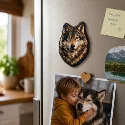 Magnet en bois Loup réaliste