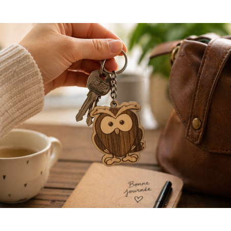 Porte-clés bois Hibou