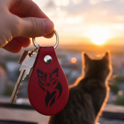 Porte-clés cuir Chat