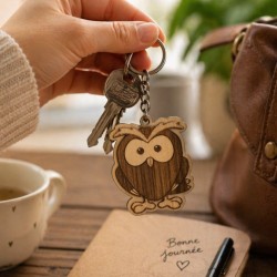 Porte-clés bois Hibou
